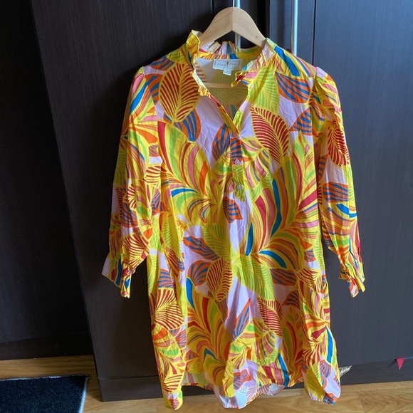 Flora Bea Vibrant Multicolor Puff Sleeve Dress size M - Picture 3 of 4